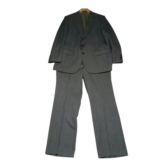 The Sansabelt Suit 2 Piece Gray Wool Suit Vintage Mens 42R Coat 36x30 Pants - Picture 1 of 16